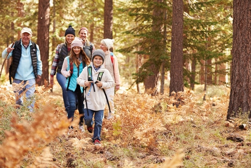 Multigenerational family hiking
